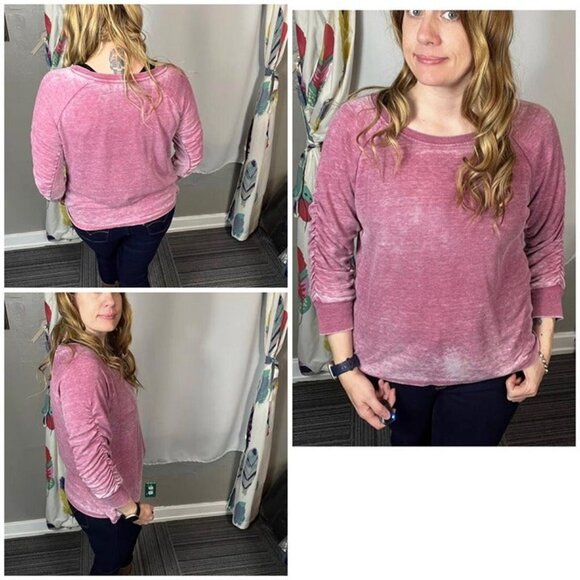 Jane and Delaney Rose Pink Ruched Sleeve Thermal Ombré Tie Dye Top Medium - Picture 2 of 10